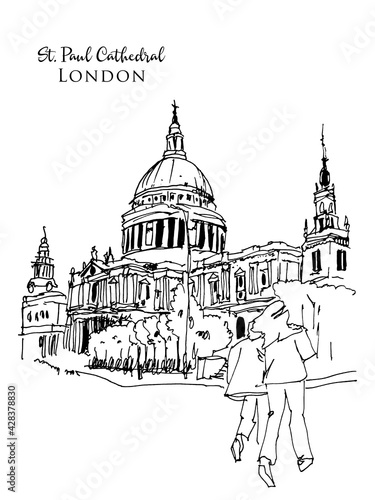 Drawing sketch illustration of St. Paul Cathedral, London, UK