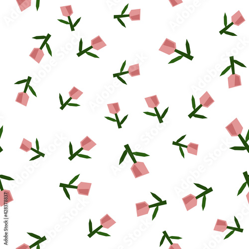 Scandinavian spring flower tulip Vector kids seamless background pattern for baby shower, textile design. Simple texture for nordic wallpaper, fills, web page background