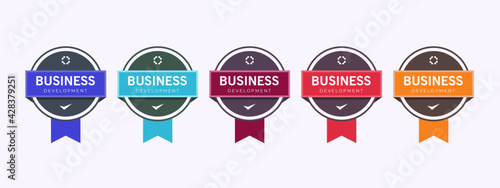 Business logo badge design template. Certified company training badge certification to determine based on criteria. Set bundle certify colorful. Vector illustration.