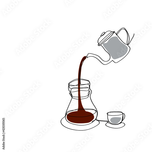 Continuous one line dripper of coffee. Hand drawing art brewing coffee theme. Vector illustration