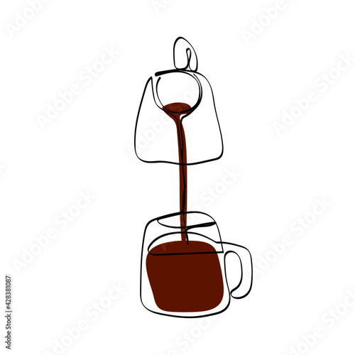 Continuous one line dripper of coffee. Hand drawing art brewing coffee theme. Vector illustration