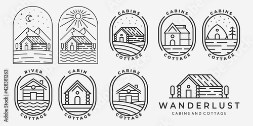 Photographie Set Bundle of Cabin Cottage Line Art Logo Vector Minimalist Illustration Design