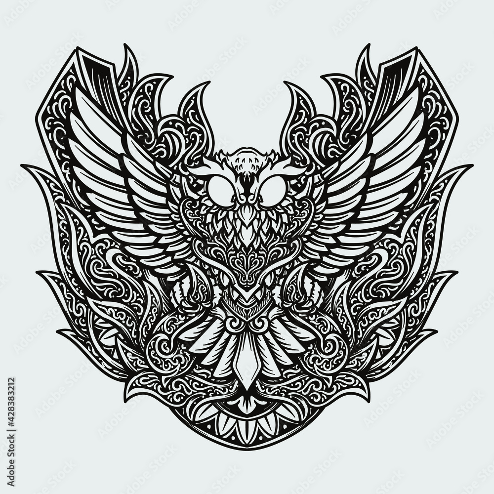 tattoo and t shirt design black and white hand drawn owl engraving ornament tattoo and t shirt design black and white hand drawn owl engraving ornament