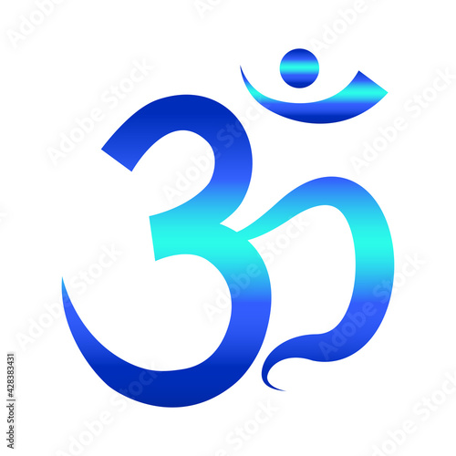 Ancient Hindu mantra OM (AUM). Yoga symbol in blue. Gradient design. Vector illustration.