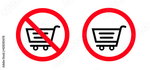 No shopping cart or shopkeeper in the supermarket. Stop  national buy nothing day  to do list. Holiday concept. Flat vector line pattern icon. Possitive  motivation and inspiration banner.