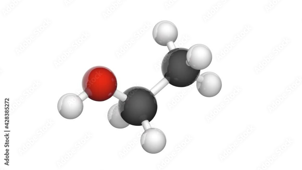 Structural chemical formula and molecular structure of Ethanol (drinking alcohol). Formula: C2H6O or C2H5OH. Chemical structure model: Ball and Stick. 3D render. White background Structural chemical formula and molecular structure of Ethanol (drinking alcohol). Formula: C2H6O or C2H5OH. Chemical structure model: Ball and Stick. 3D render. White background