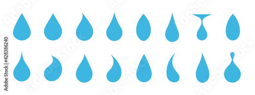 Water drop blue icon shape. A set of drops for the design. Element of nature. Natural clean water from lakes. A drop in the sea and in the ocean.