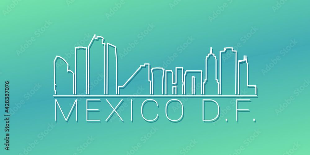 Mexico City, CDMX, Mexico Skyline Linear Design. Flat City Illustration Minimal Clip Art. Background Gradient Travel Vector Icon.