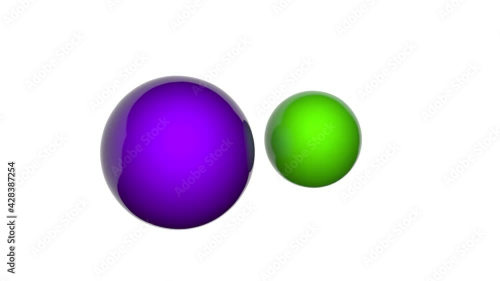 Potassium chloride (formula: KCl or ClK) is a metal salt composed of potassium and chloride. Chemical structure model: Ball and Stick. 3D render. Seamless loop. White background. Potassium chloride (formula: KCl or ClK) is a metal salt composed of potassium and chloride. Chemical structure model: Ball and Stick. 3D render. Seamless loop. White background.