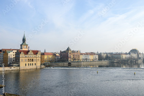 View towards Smetanovo embankment on Vltava river, Prague, Czech Republic. © vaz1