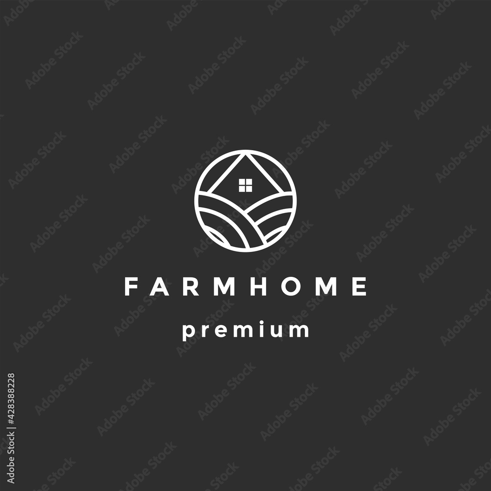 Farm House Logo Concept in Simple Iconic Line Style Design Vector On black background