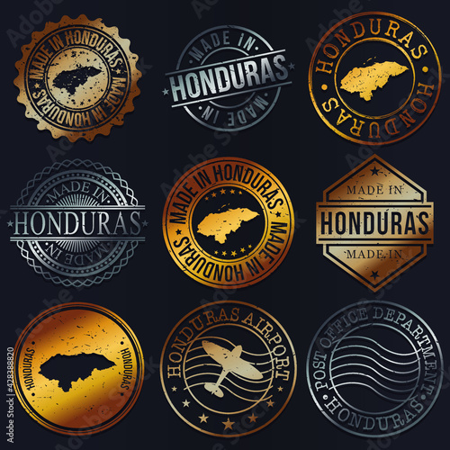 Honduras Business Metal Stamps. Gold Made In Product Seal. National Logo Icon. Symbol Design Insignia Country.