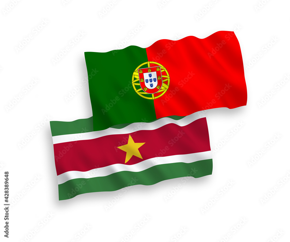 Flags of Portugal and Republic of Suriname on a white background