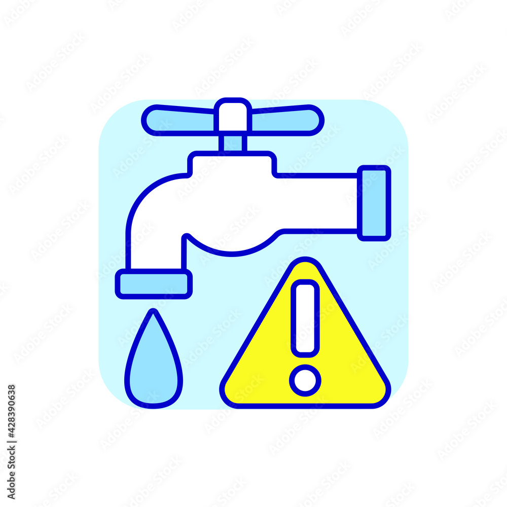 Broken Faucet RGB color icon. Plumbing. Blue background. Thin line customizable illustration. Contour symbol. Vector isolated outline drawing. Broken Faucet RGB color icon. Plumbing. Blue background. Thin line customizable illustration. Contour symbol. Vector isolated outline drawing.