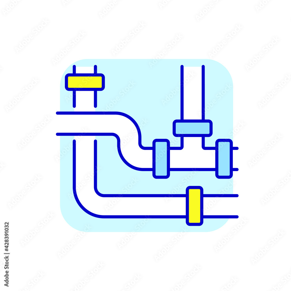 Water pipes RGB color icon. Plumbing. Blue background. Thin line customizable illustration. Contour symbol. Vector isolated outline drawing. Water pipes RGB color icon. Plumbing. Blue background. Thin line customizable illustration. Contour symbol. Vector isolated outline drawing.