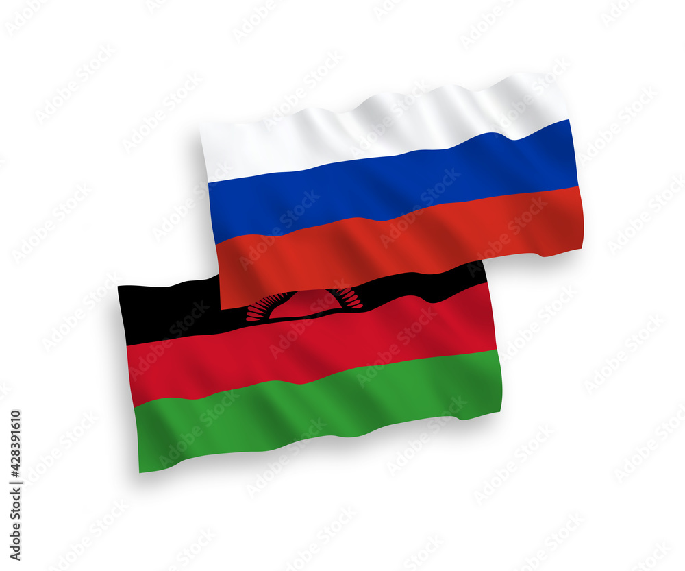 Flags of Malawi and Russia on a white background Flags of Malawi and Russia on a white background