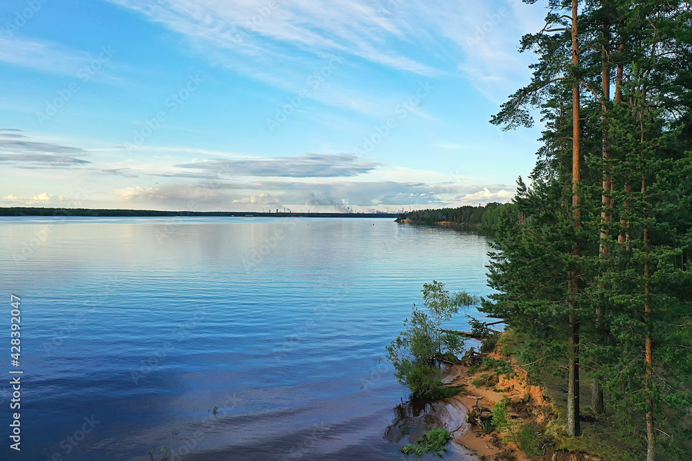 Fototapeta premium forest lake top view, landscape nature view forest, background