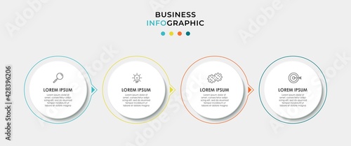 Minimal Infographic circle label design business vector template with icons and 4 options or steps. Can be used for process diagram, presentations, workflow layout, banner, flow chart, info graph