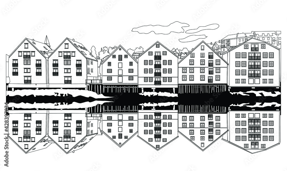 Houses in Trondhaim on a white background vector eps 10