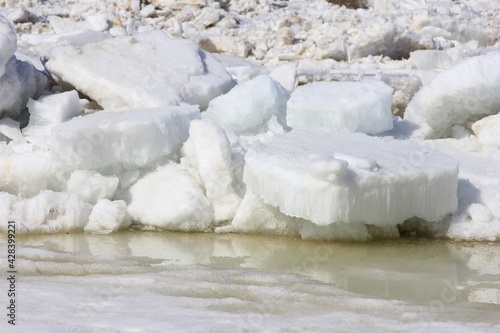 ice chips caused by the melting of ice with the arrival of spring