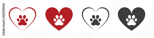 Animal paw icons set. Flat design. Vector illustration.