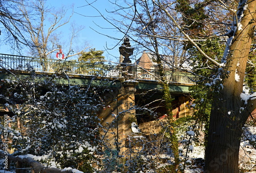 Brücke im Winter am Herthasee, Grunewald, Berlin photo