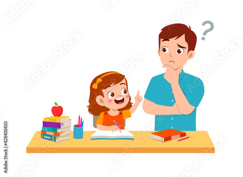 cute little girl study with father at home together