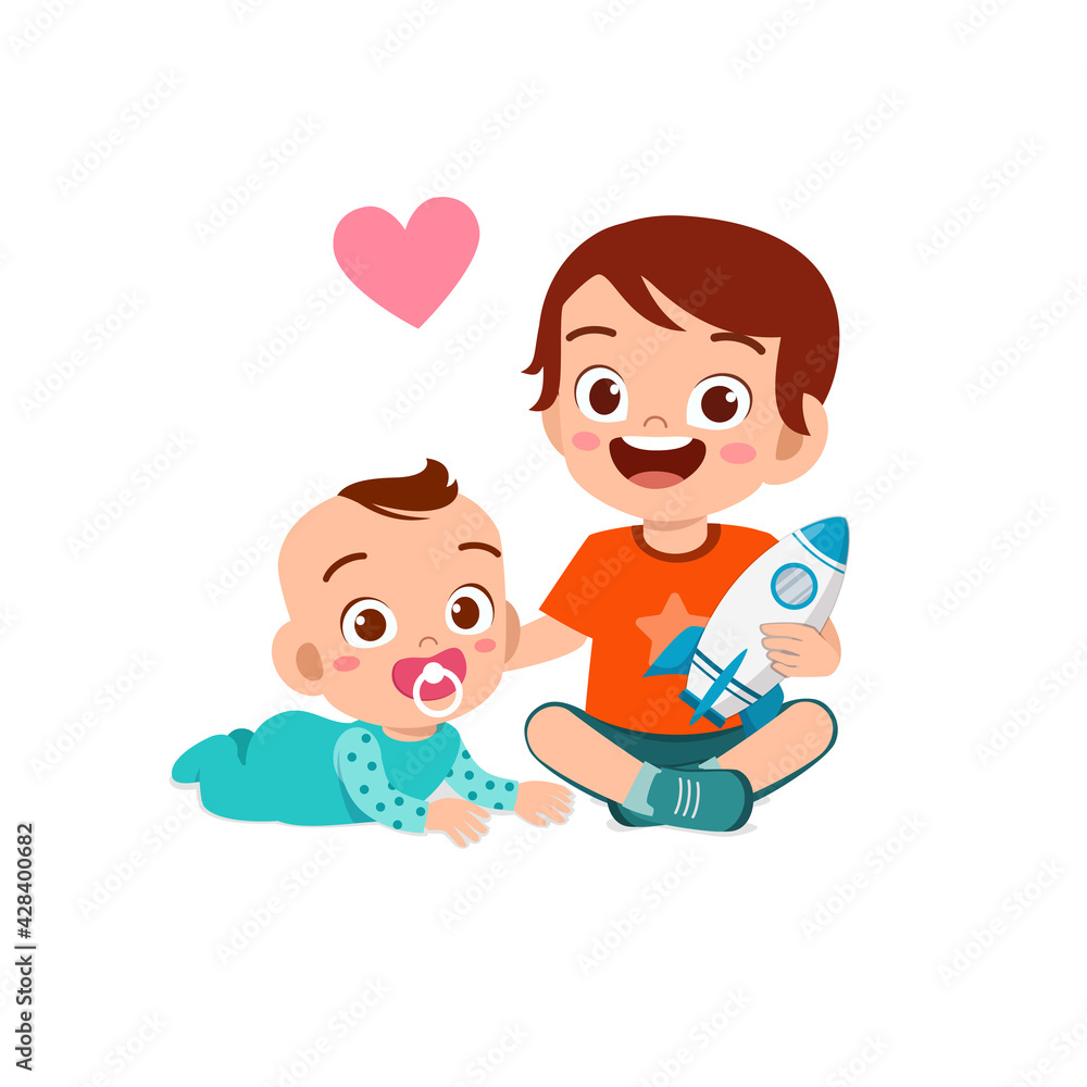 cute little girl play with baby sibling together cute little girl play with baby sibling together