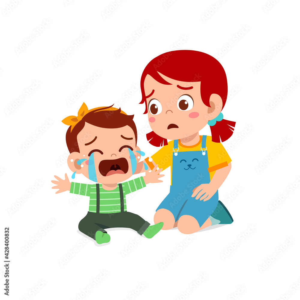 cute little girl try to comfort crying baby sibling cute little girl try to comfort crying baby sibling