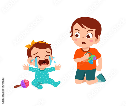 bad little boy make the baby sibling cry