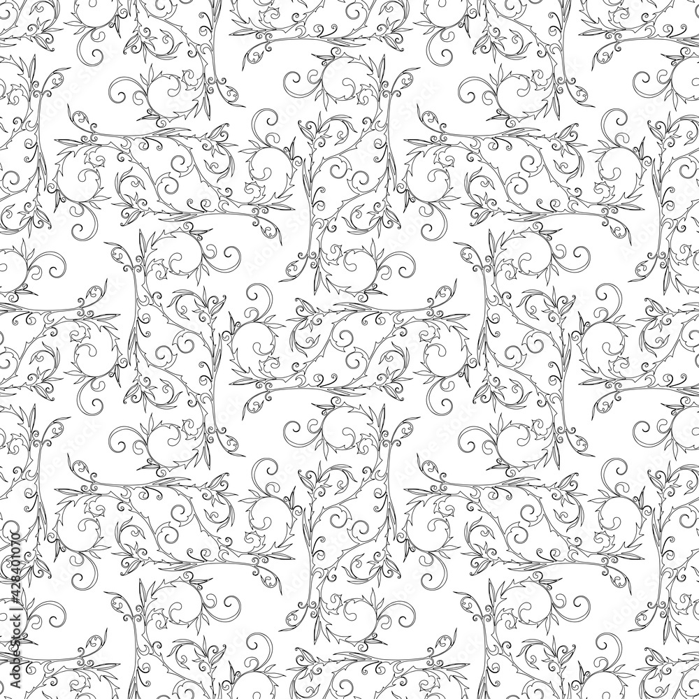 Seamless vector background of outlines ornate vintage design elements