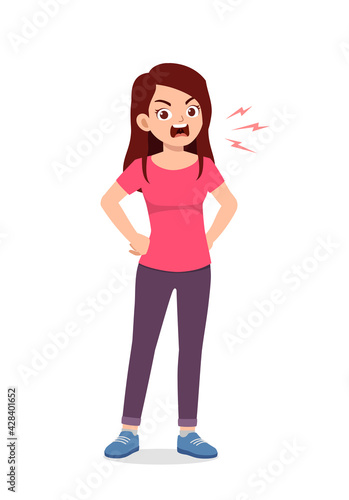 young good looking woman get angry and scream