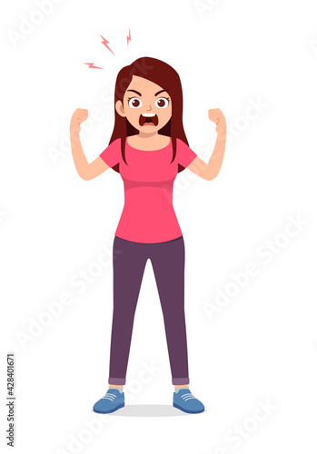 young good looking woman get angry and scream