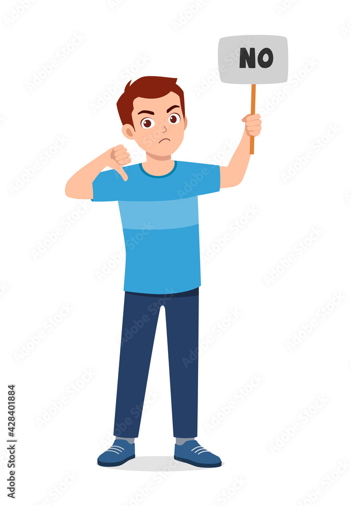 young good looking man holding board said no young good looking man holding board said no