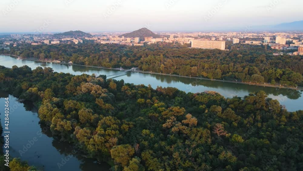 Aerial sunset view of Rowing Venue in city of Plovdiv, Bulgaria Aerial sunset view of Rowing Venue in city of Plovdiv, Bulgaria