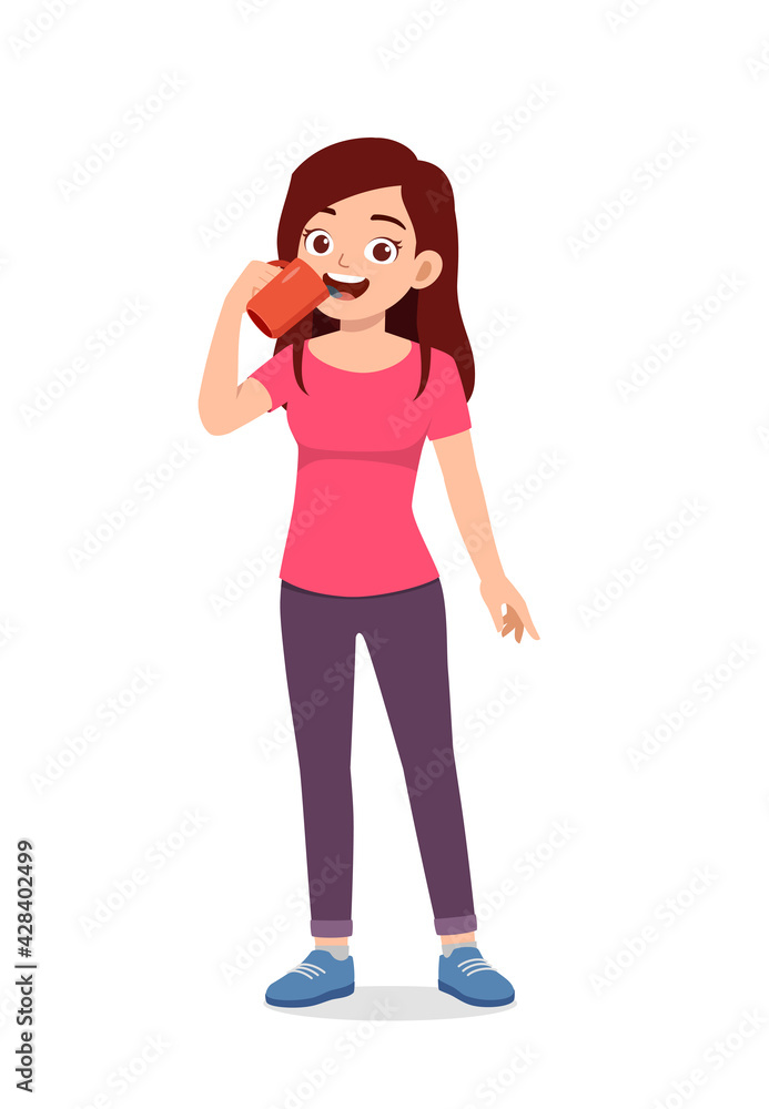 young good looking woman drink coffee on glass