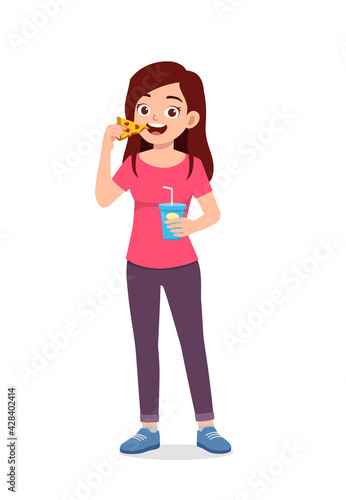 young good looking woman eat unhealthy fast food