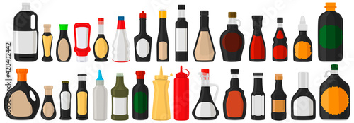 Illustration on theme big kit varied glass bottles filled liquid soy sauce