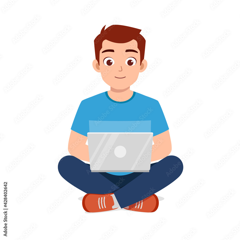 young good looking man using laptop and work