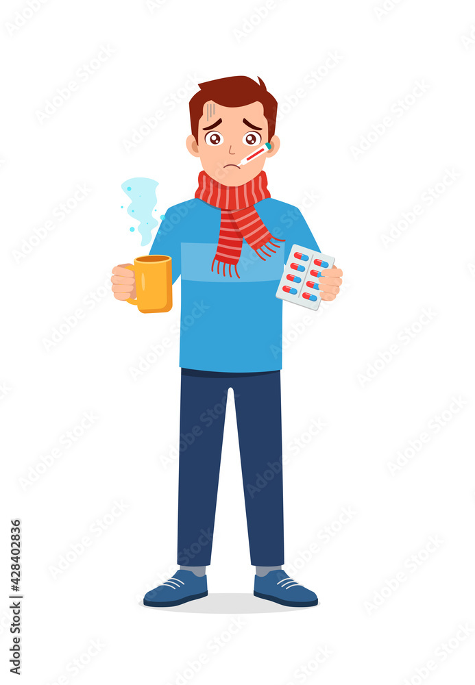 young good looking man feel sick and take medicine young good looking man feel sick and take medicine