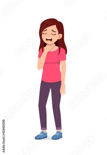 young good looking woman feel sick on the neck