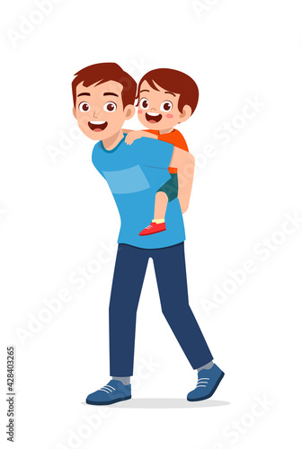 young good looking father carry cute kid