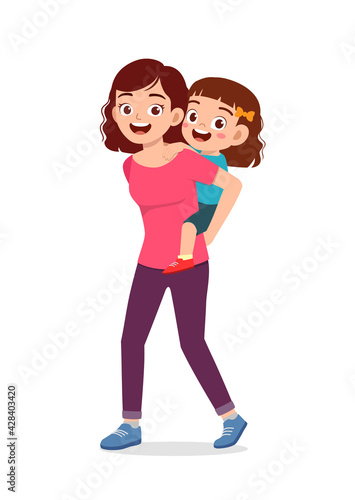 young good looking mother carry cute kid