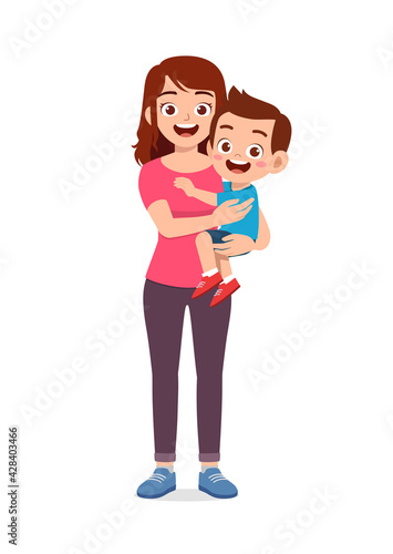 young good looking mother carry cute kid