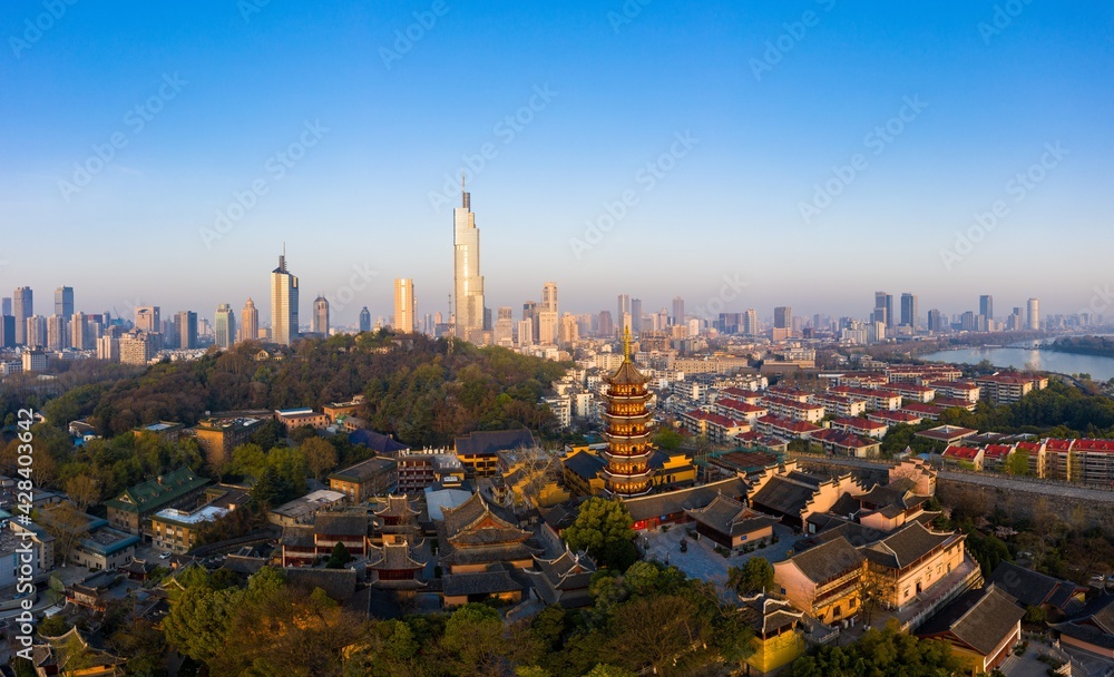 Aerial View of Jiming Temple in the Morning in Nanjing City