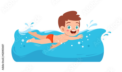 cute little kid boy swim under water on summer holiday