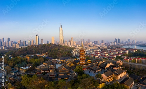 Aerial View of Jiming Temple in the Morning in Nanjing City