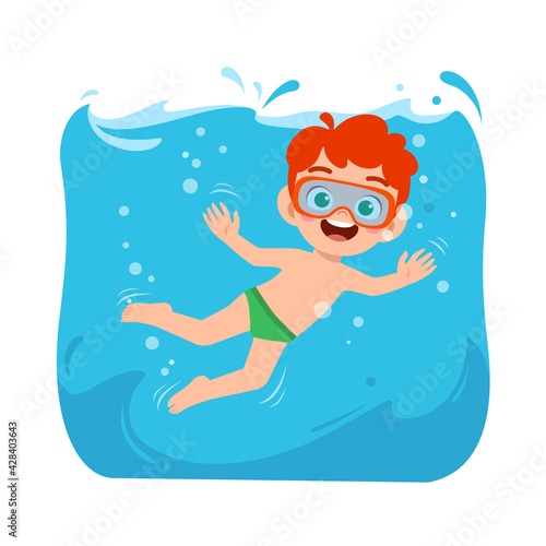 Fotografie, Obraz cute little kid boy swim under water on summer holiday