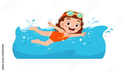 cute little kid girl swim under water on summer holiday