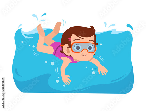 Fototapeta cute little kid girl swim under water on summer holiday